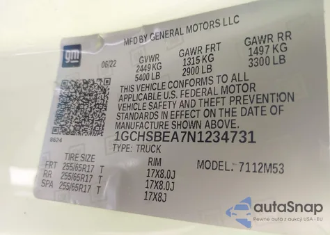 2022 Chevrolet Colorado 2Wd Long Box Wt from USA, damaged, VIN 1GCHSBEA7N1234731